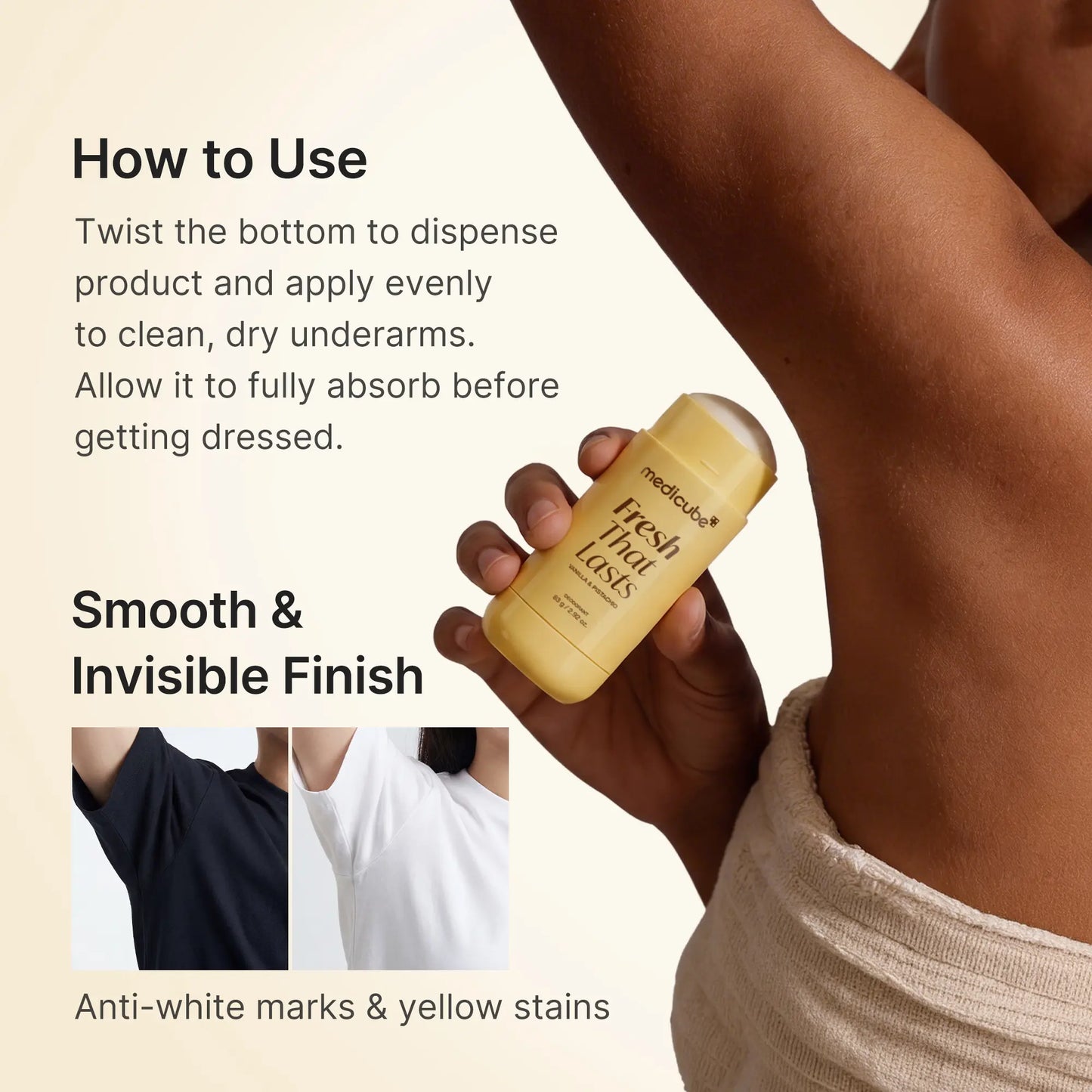 [Medicube] Deodorant Vanilla & Pistachio Fresh That Lasts | 24 Hour Odor Control, No Aluminum, Baking Soda, Parabens, Phthalates, Ethanol | Brightening & Smoothing for Dark Underarms with Kojic Acid & Turmeric | Korean Skincare, K-Beauty