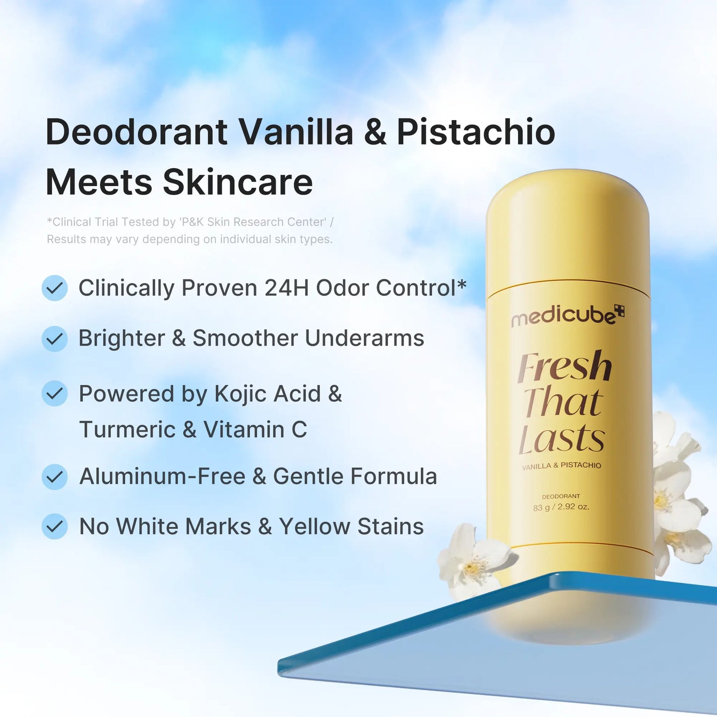 [Medicube] Deodorant Vanilla & Pistachio Fresh That Lasts | 24 Hour Odor Control, No Aluminum, Baking Soda, Parabens, Phthalates, Ethanol | Brightening & Smoothing for Dark Underarms with Kojic Acid & Turmeric | Korean Skincare, K-Beauty